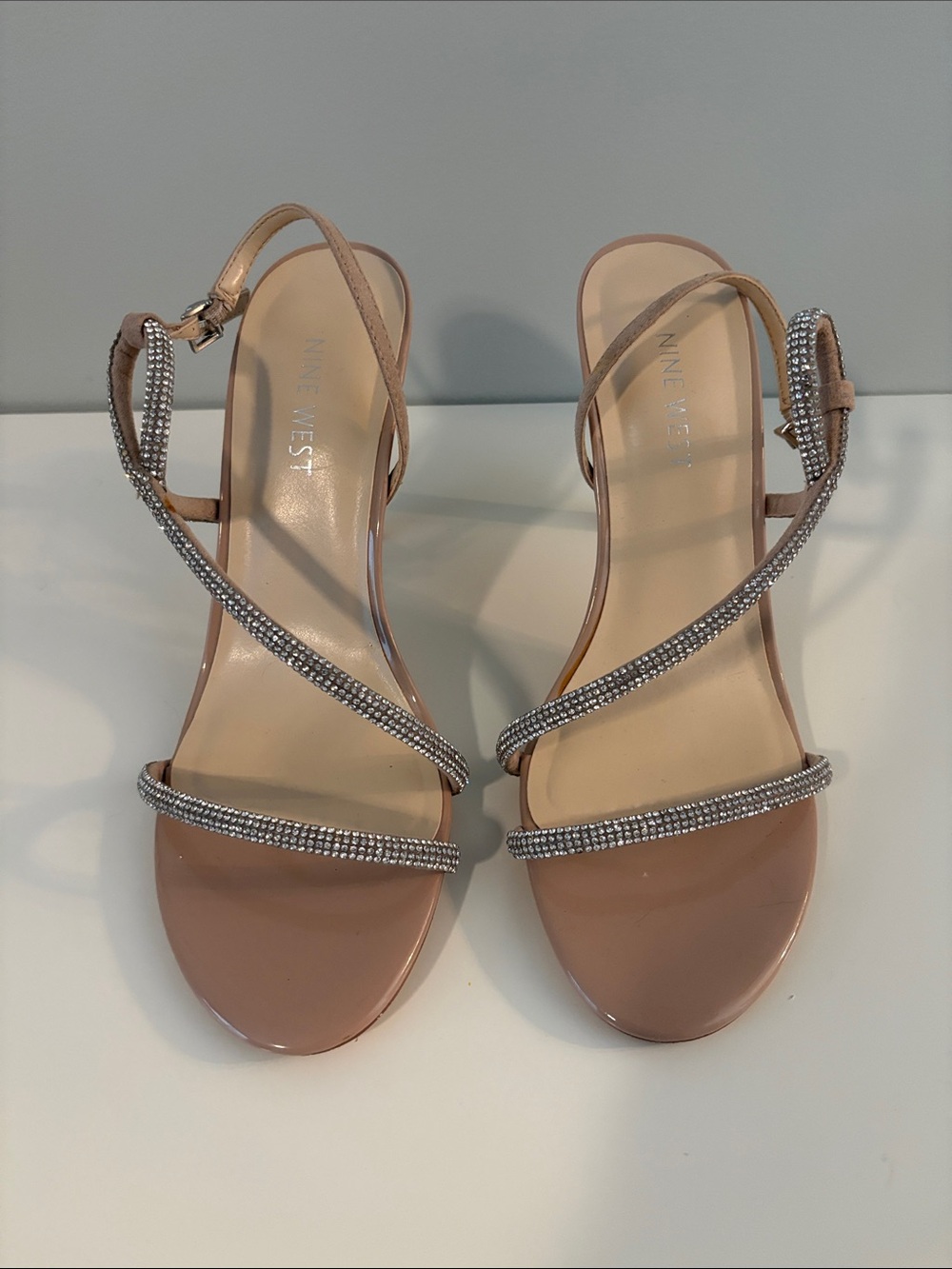 Nine West Blush Strappy Rhinestone Heels